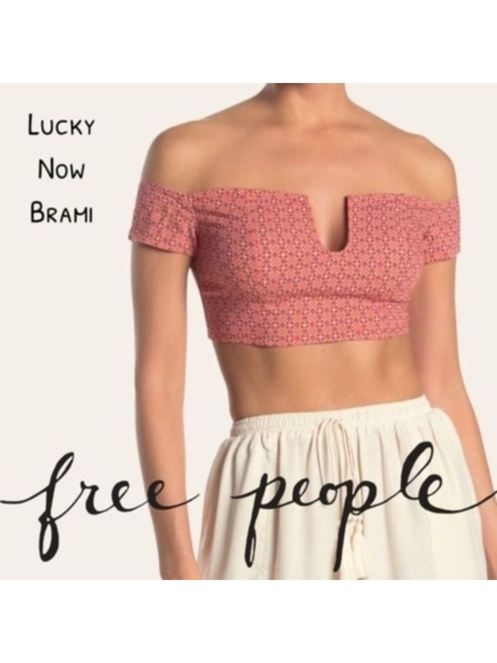 FREE PEOPLE NWT Lucky Now Off-Shoulder V-Neck Brami Crop Top/MD
